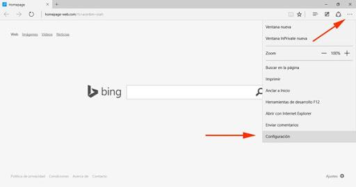 Google página de inicio en Bing