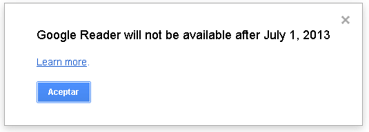 Mensaje desaparición Google Reader