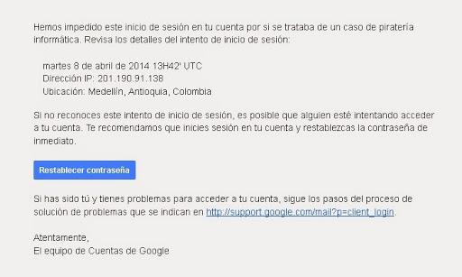 Mensaje advertencia google