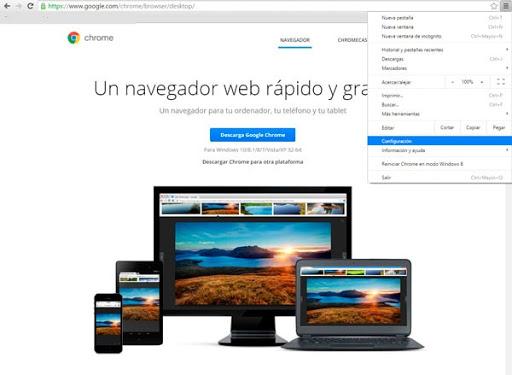 Google Pagina de inicio en Chrome
