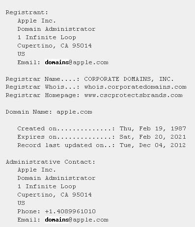 Informacion whois apple