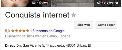 Reseñas Google My Business Conquista interne