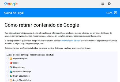 como retirar Contenido de google