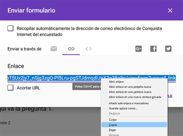 Formularios página web Conquista internet