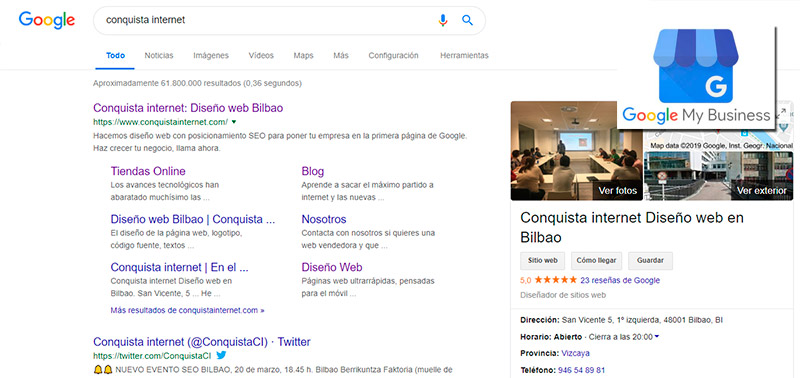 Posicionamiento Local Conquista internet Bilbao